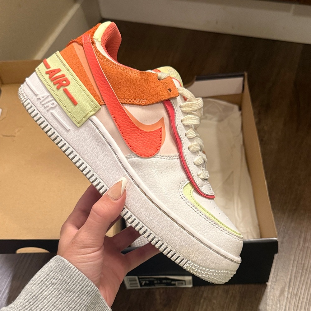 Nike Women's Air Force 1 Shadow - White, Orange, and Lime